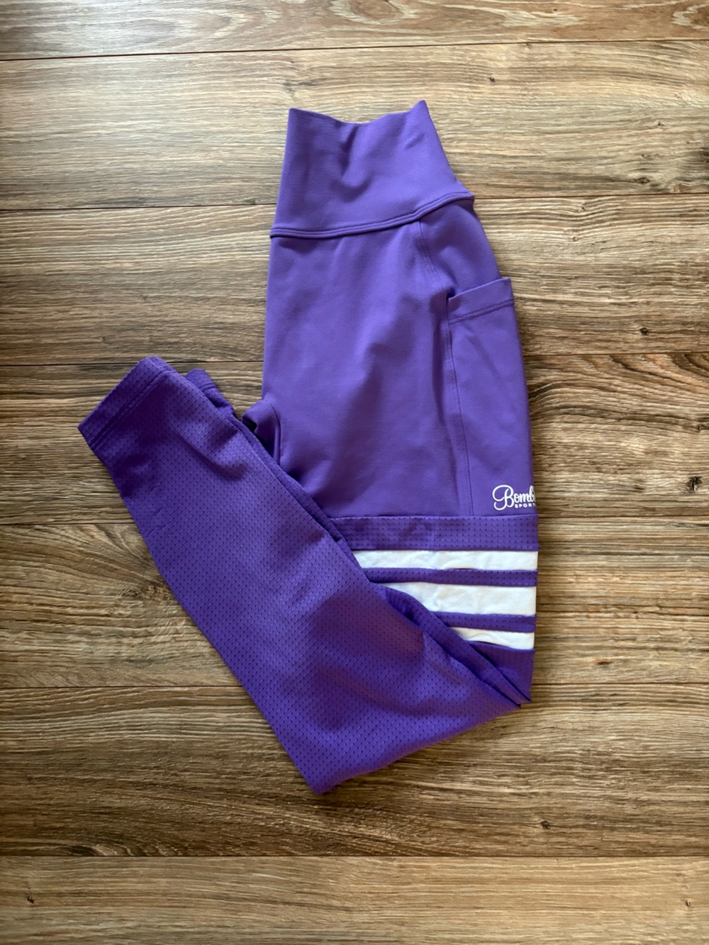 Bombshell Sportswear Purple leggings with White Stripes